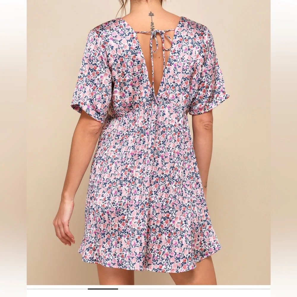 Lulus Express Yourself Blush Pink Floral Print Satin Babydoll Dress - Picture 2 of 6